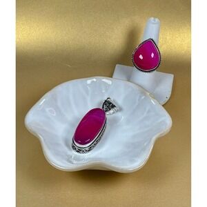 💗 Hot Pink Agate Gift Set – Ring + Pendant Duo‎ ✨